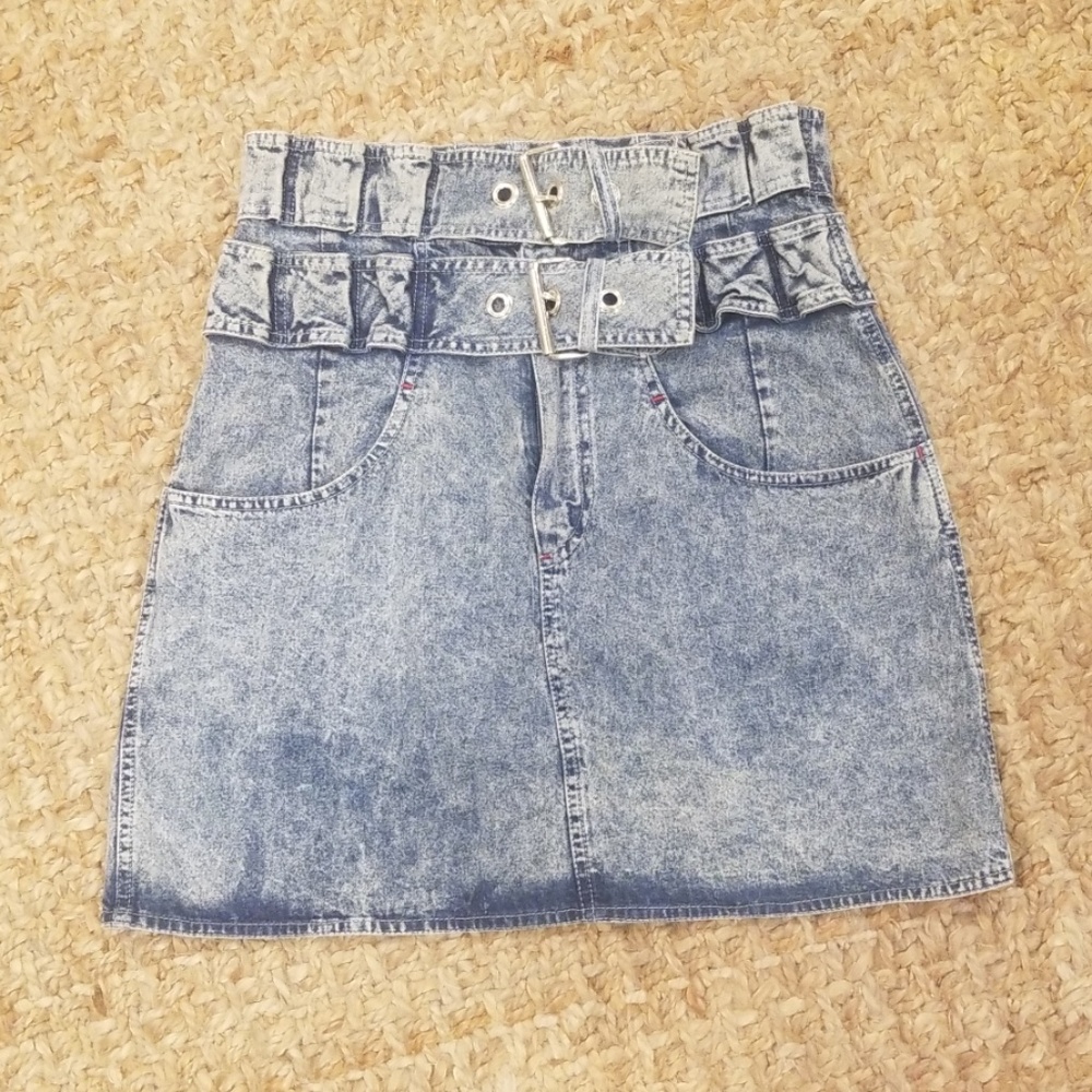 80s acid wash denim skirt